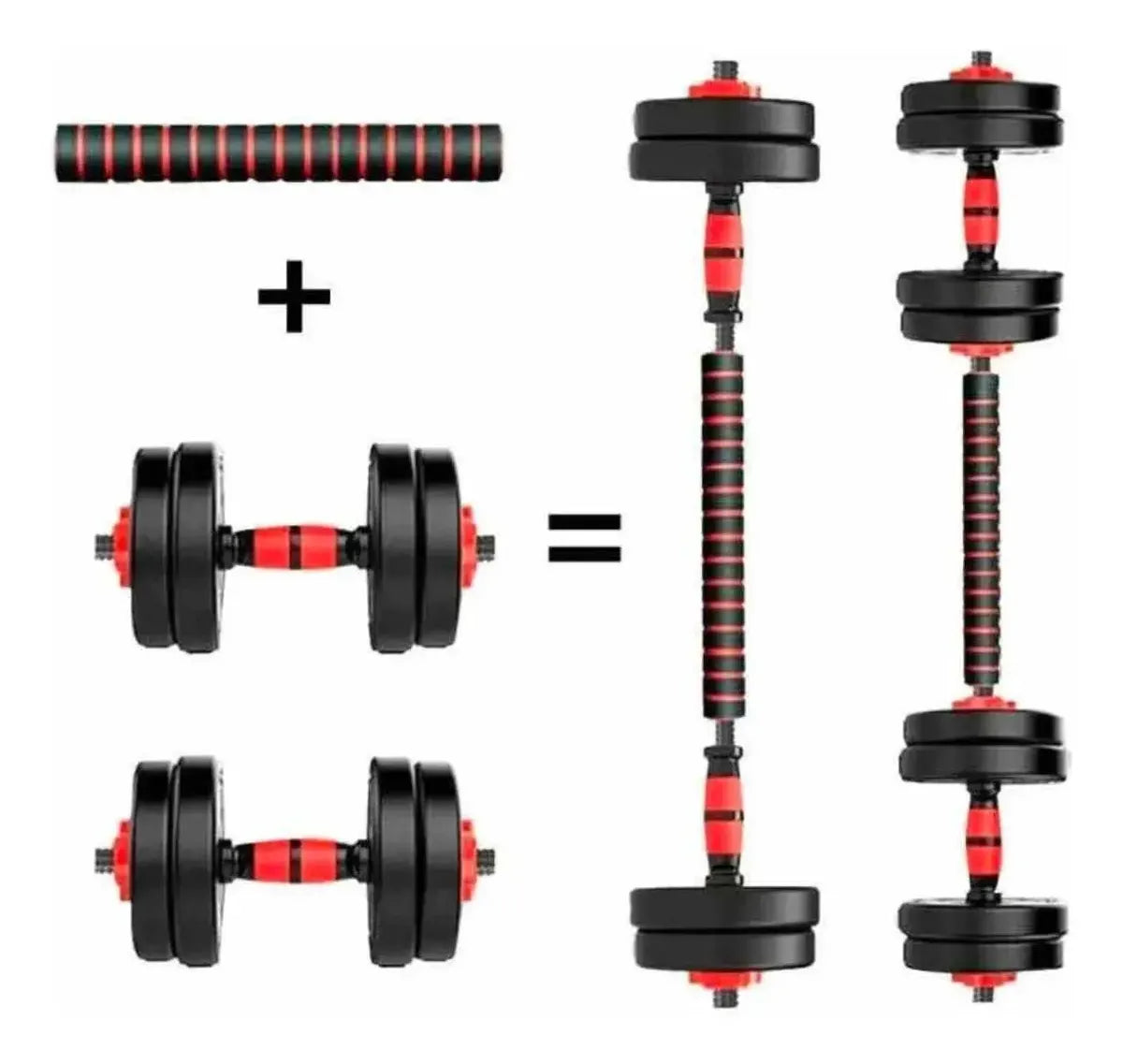 SET DE 2 MANCUERNAS AJUSTABLES 15KG CON BARRA EXTENSORA MULTIFUNCIONAL