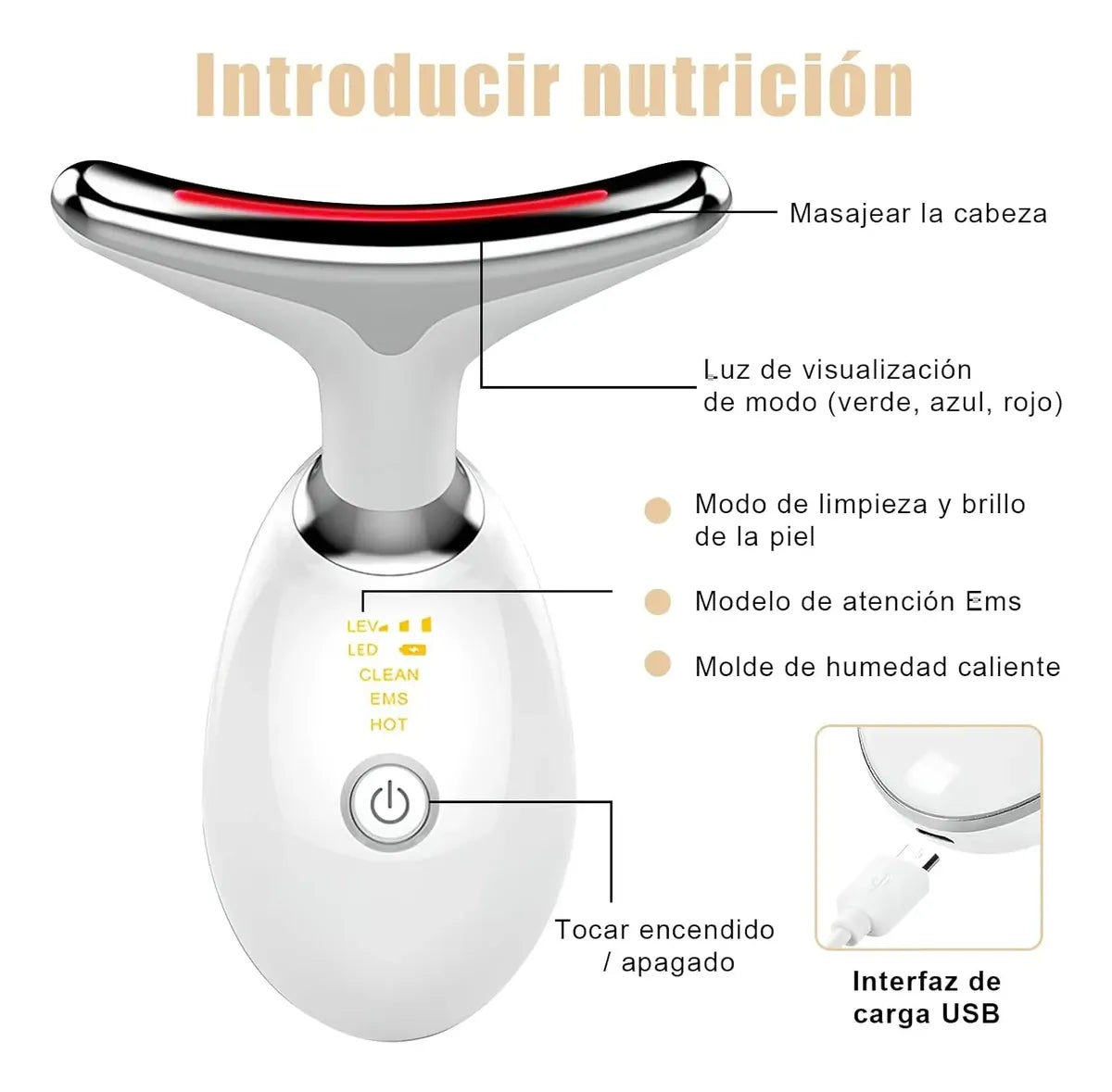 MASAJEADOR REDUCTOR PAPADA FACIAL CUELLO ANTIARRUGAS BLANCO