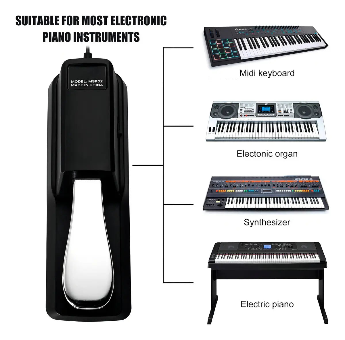 PEDAL SUSTAIN UNIVERSAL PARA TECLADO Y PIANO CON CONTROL DE POLARIDAD