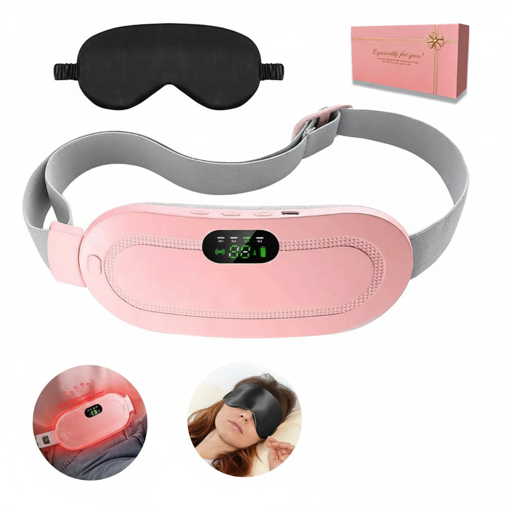 PACK CINTURÓN PARA DOLOR MENSTRUAL CON CALOR + ANTIFAZ PARA DORMIR 3D
