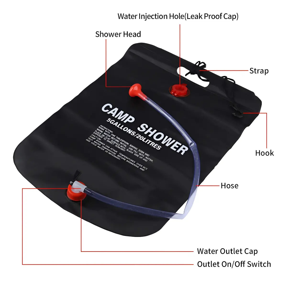 DUCHA PORTÁTIL CAMPING PLAYA 20L EXTERIOR COMPACTA