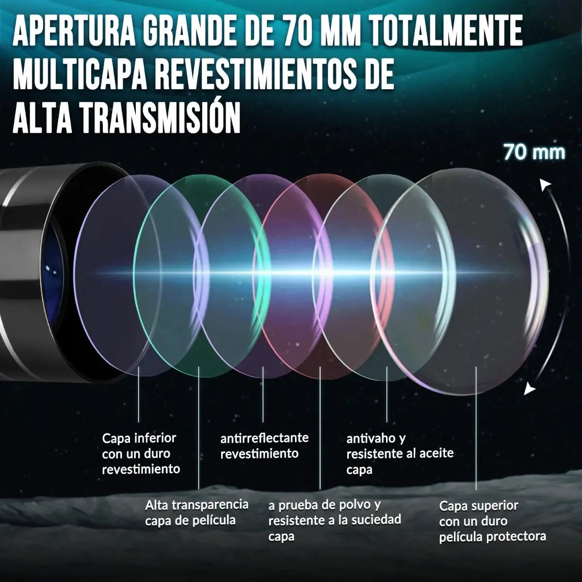 TELESCOPIO ASTRONÓMICO 70/300 MM 150X CON TRÍPODE Y SOPORTE PARA CELULAR