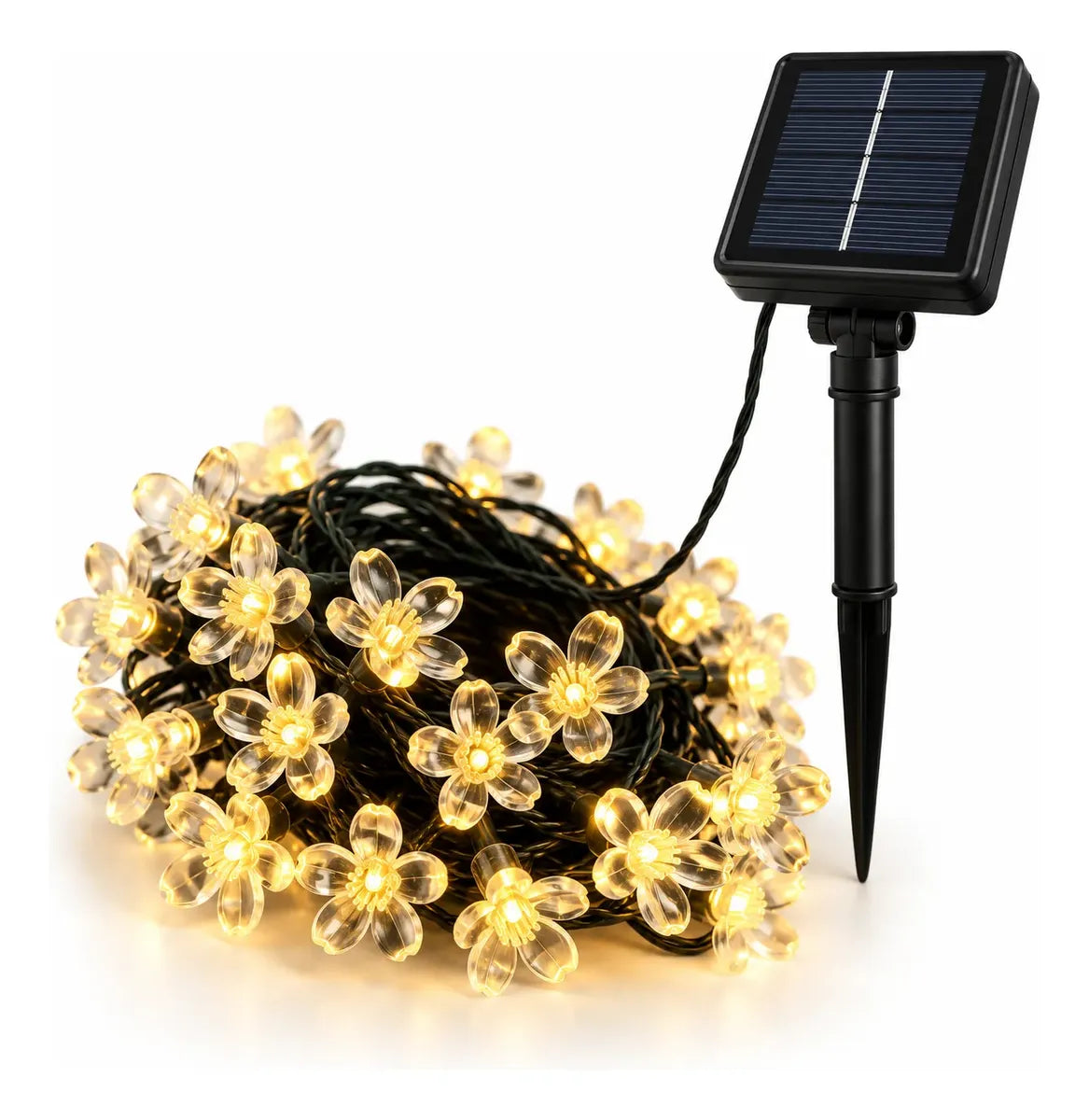 GUIRNALDA SOLAR DE FLORES LED LUZ CÁLIDA 30 LUCES PARA JARDÍN Y EXTERIOR