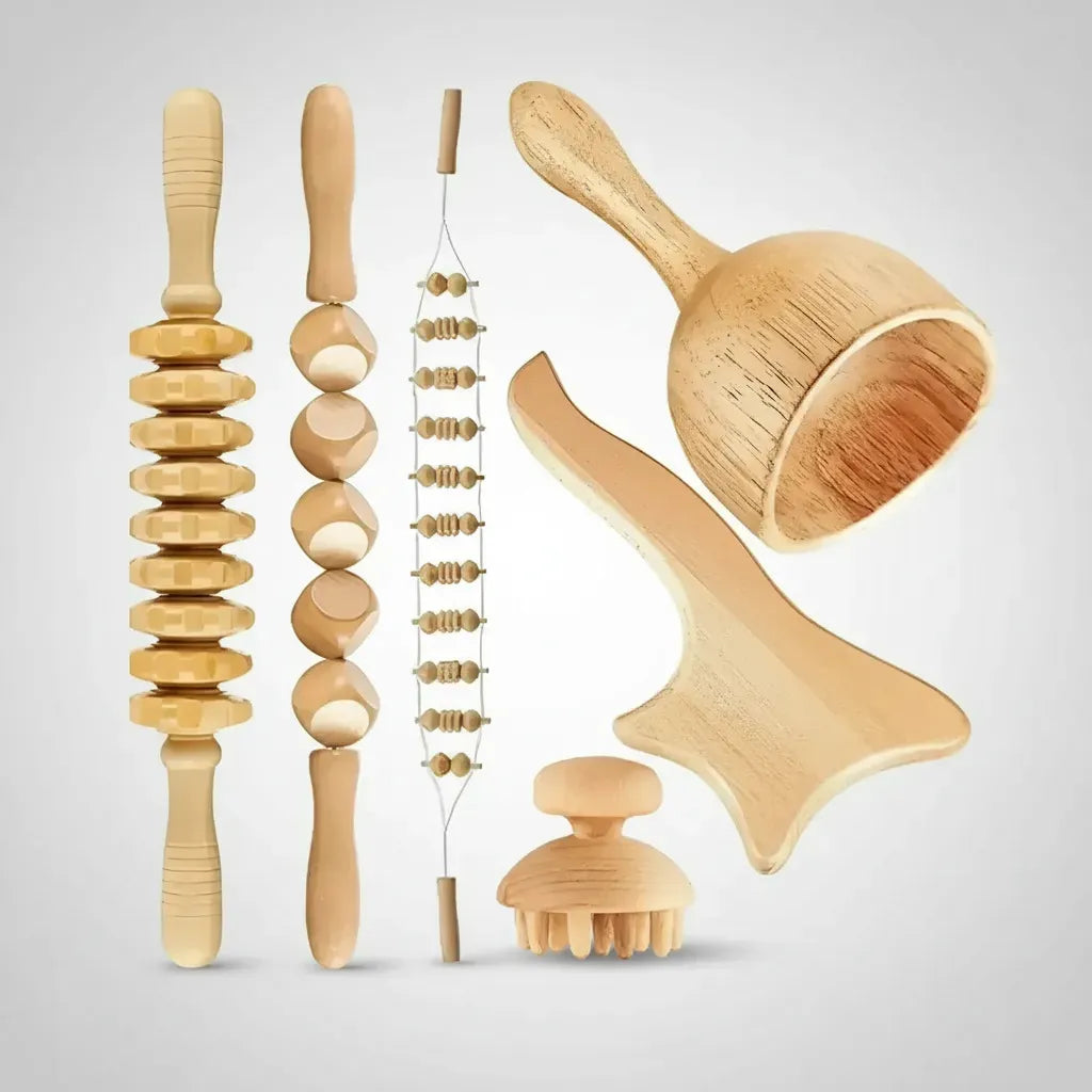 SET 6 RODILLOS MADEROTERAPIA MASAJE CORPORAL DE MADERA