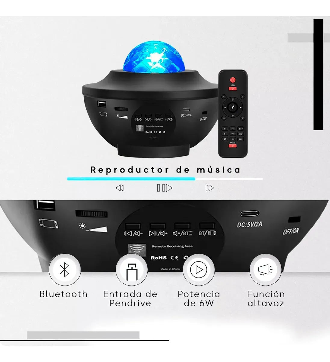 PROYECTOR GALAXIA ESTRELLAS LED CON PARLANTE BLUETOOTH