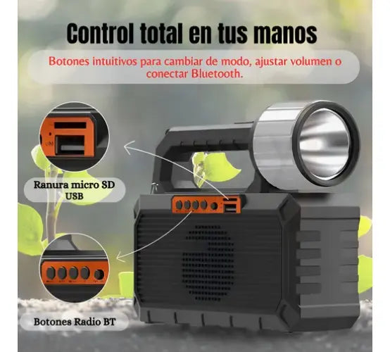 KIT EMERGENCIA RADIO SOLAR MULTIUSOS CON AMPOLLETAS + LINTERNA + USB