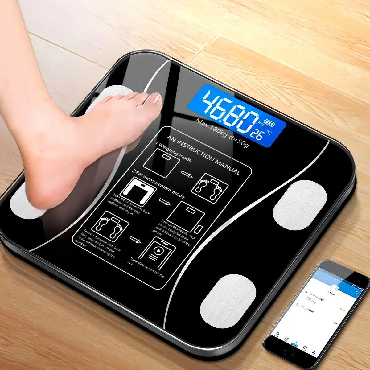 BALANZA PASE DIGITAL INTELIGENTE APP BLUETOOTH BÁSCULA 180 KG A BATERÍA