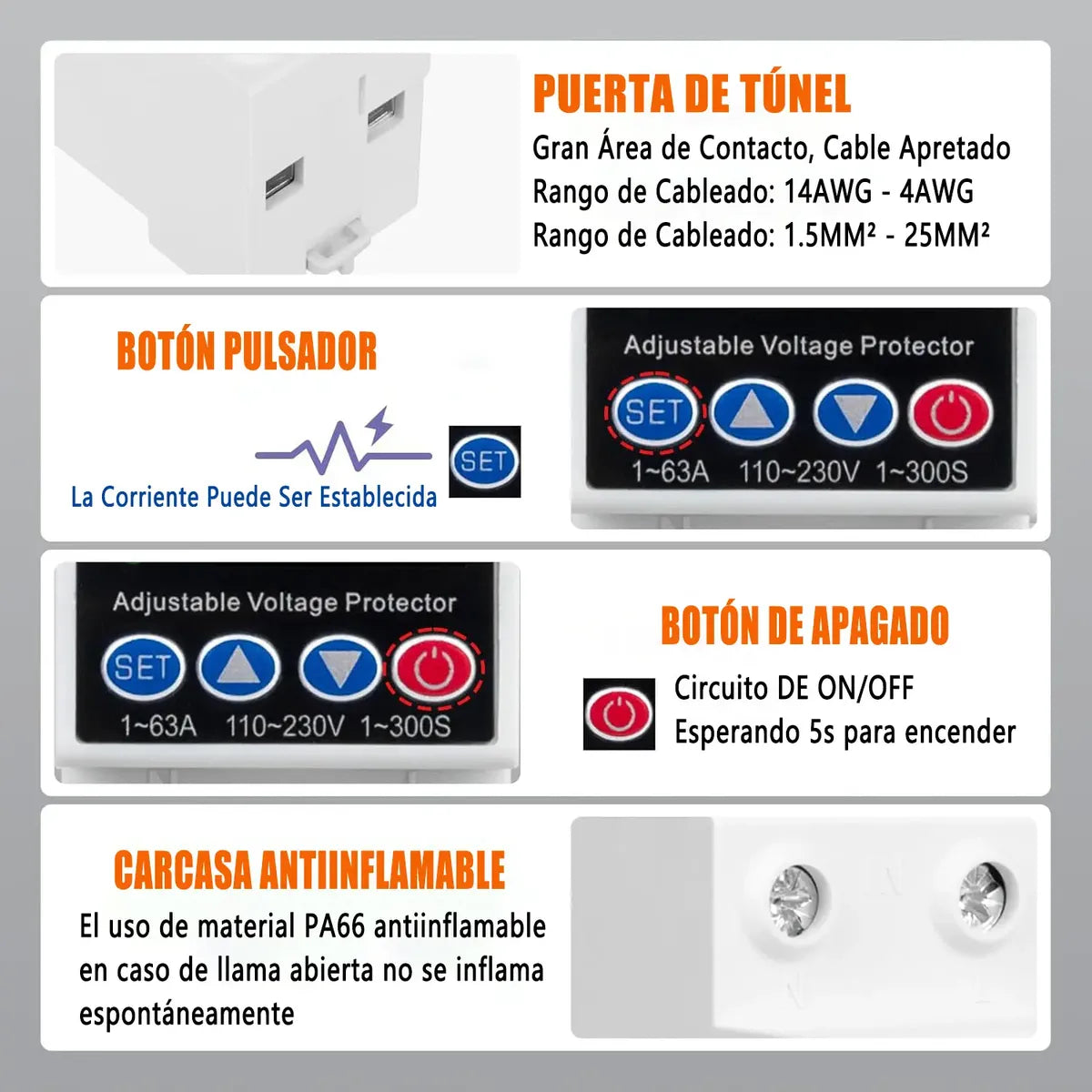 PROTECTOR SOBRE VOLTAJE Y CORRINETE AJUSTABLE 63A 220V
