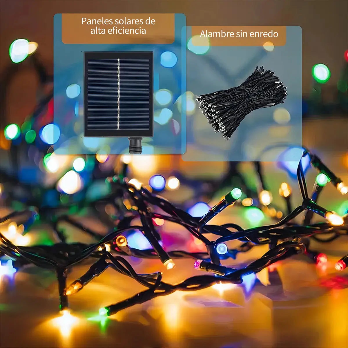 GUIRNALDA SOLAR LED MULTICOLOR 20 METROS 200 PARA EXTERIOR Y NAVIDAD