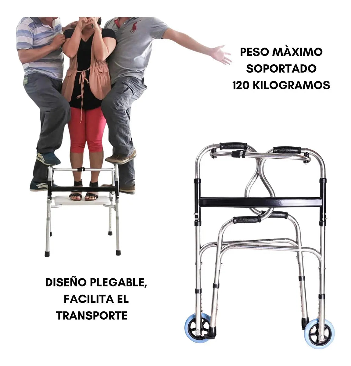 ANDADOR ORTOPÉDICO PLEGABLE CON ASIENTO Y RUEDAS | REGULABLE ADULTO MAYOR PREMIUM