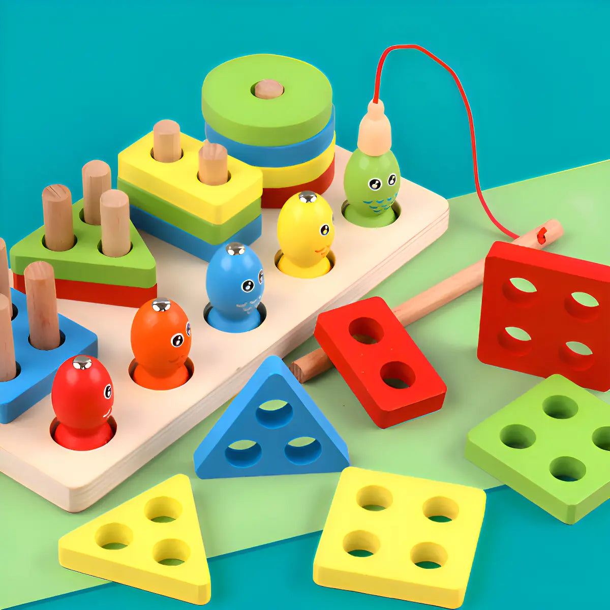 TABLERO JUGUETE DIDÁCTICO MONTESSORI DE MADERA -ANIMALES Y PESCA MAGNÉTICA