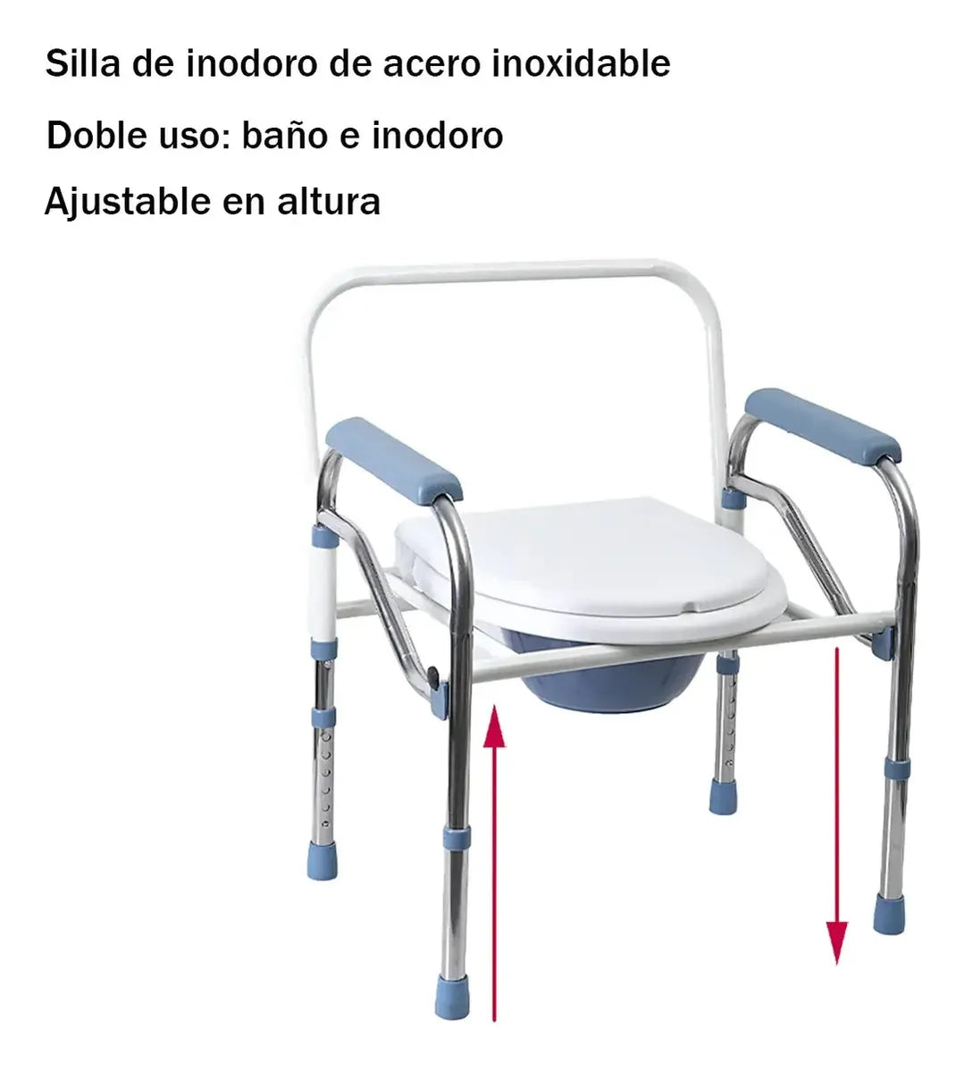 SILLA SANITARIA PLEGABLE AJUSTABLE ACERO INOXIDABLE ADULTO