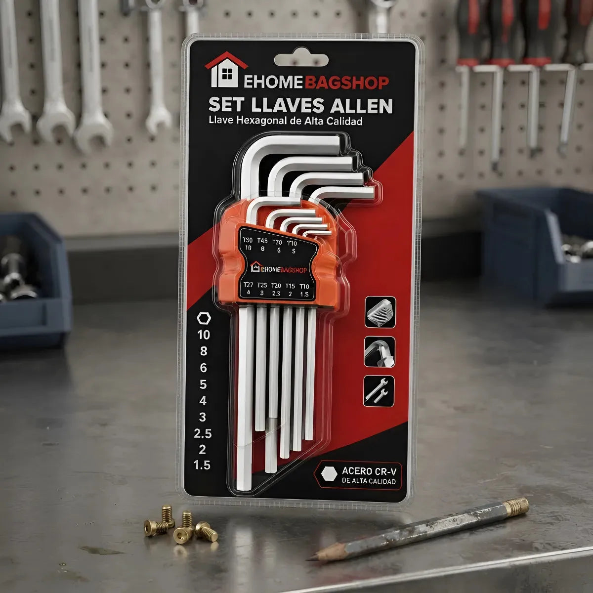 AET JUEGO DE LLAVES ALLEN CR-V HEXAGONAL 9 PIEZAS CON ORGANIZADOR