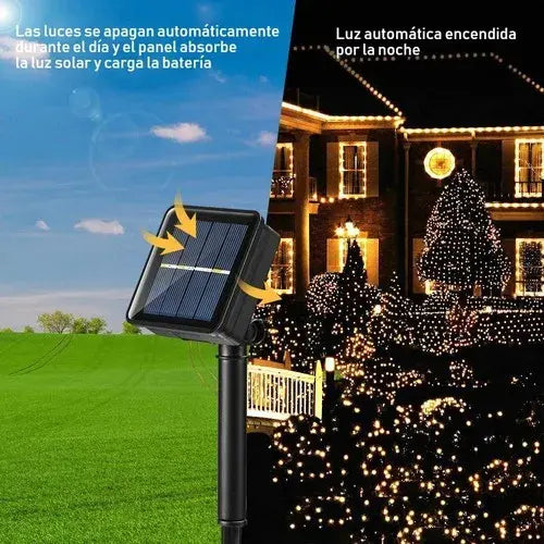 PACK X2 GUIRNALDAS SOLARES 200 LED 20M LUZ CÁLIDA EXTERIOR