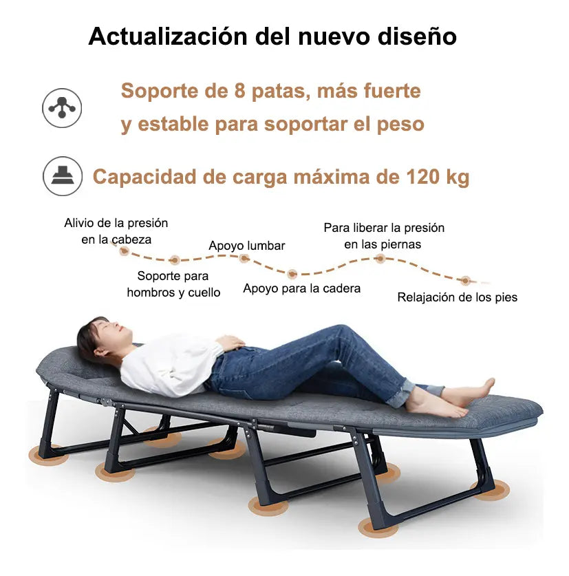 CAMA CATRE OUTDOOR PLEGABLE ACOLCHADO GRIS PORTÁTIL Y RESISTENTE