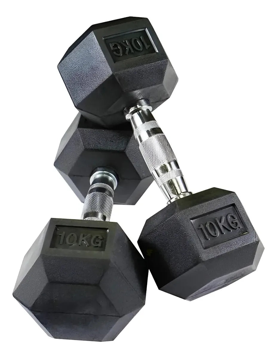 PAR DE MANCUERNAS HEXAGONALES 10KG NEGRO -FITNESS PROFESIONAL