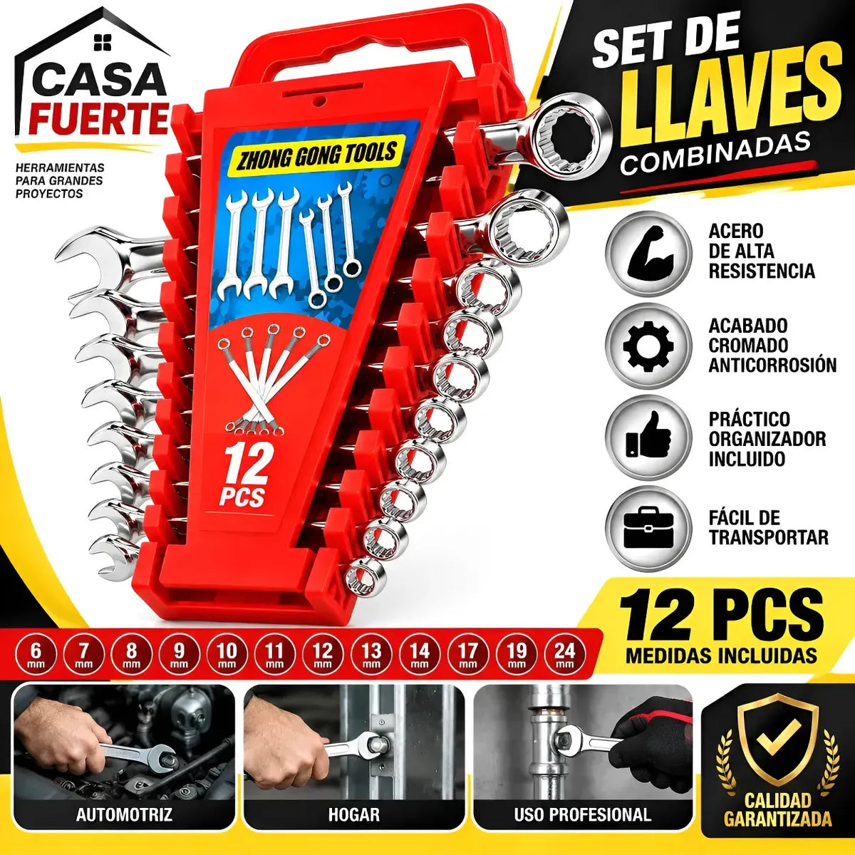 JUEGO DE LLAVES COMBINADAS 12 PIEZAS PUNTA CORONA