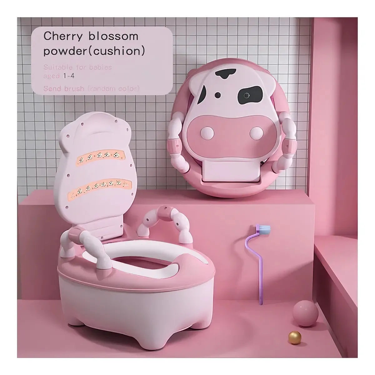 PELELA BACINICA BAÑO INFANTIL VAQUITA CON COJÍN BLANDO -COLOR ROSA
