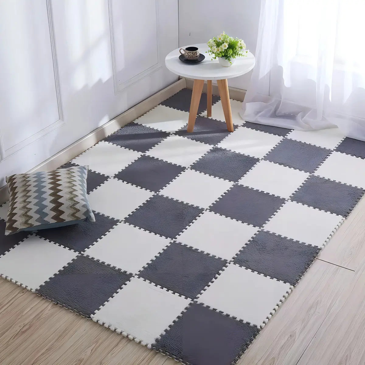 SET 10 ALFOMBRAS GOMA EVA PELUDAS 30X30CM - COLOR GRIS DECORATIVO