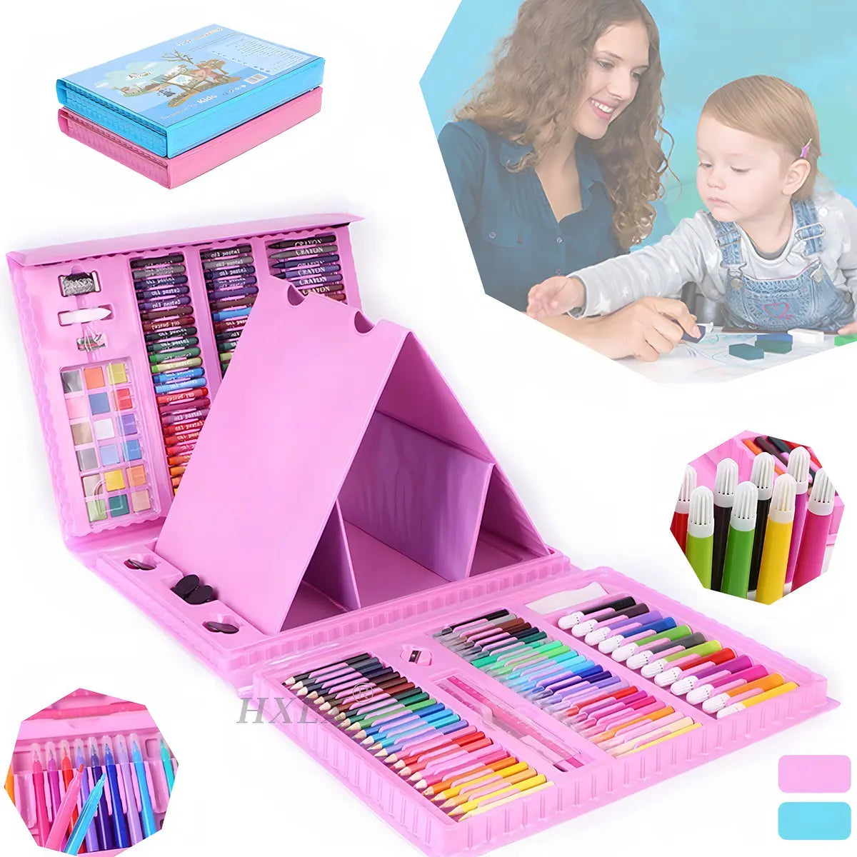 SET DE DIBUJO Y PINTURA 208 PIEZAS PORTÁTIL PARA NIÑOS