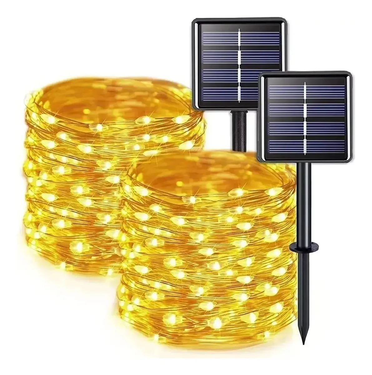 PACK X2 GUIRNALDAS SOLARES 200 LED 20M LUZ CÁLIDA EXTERIOR
