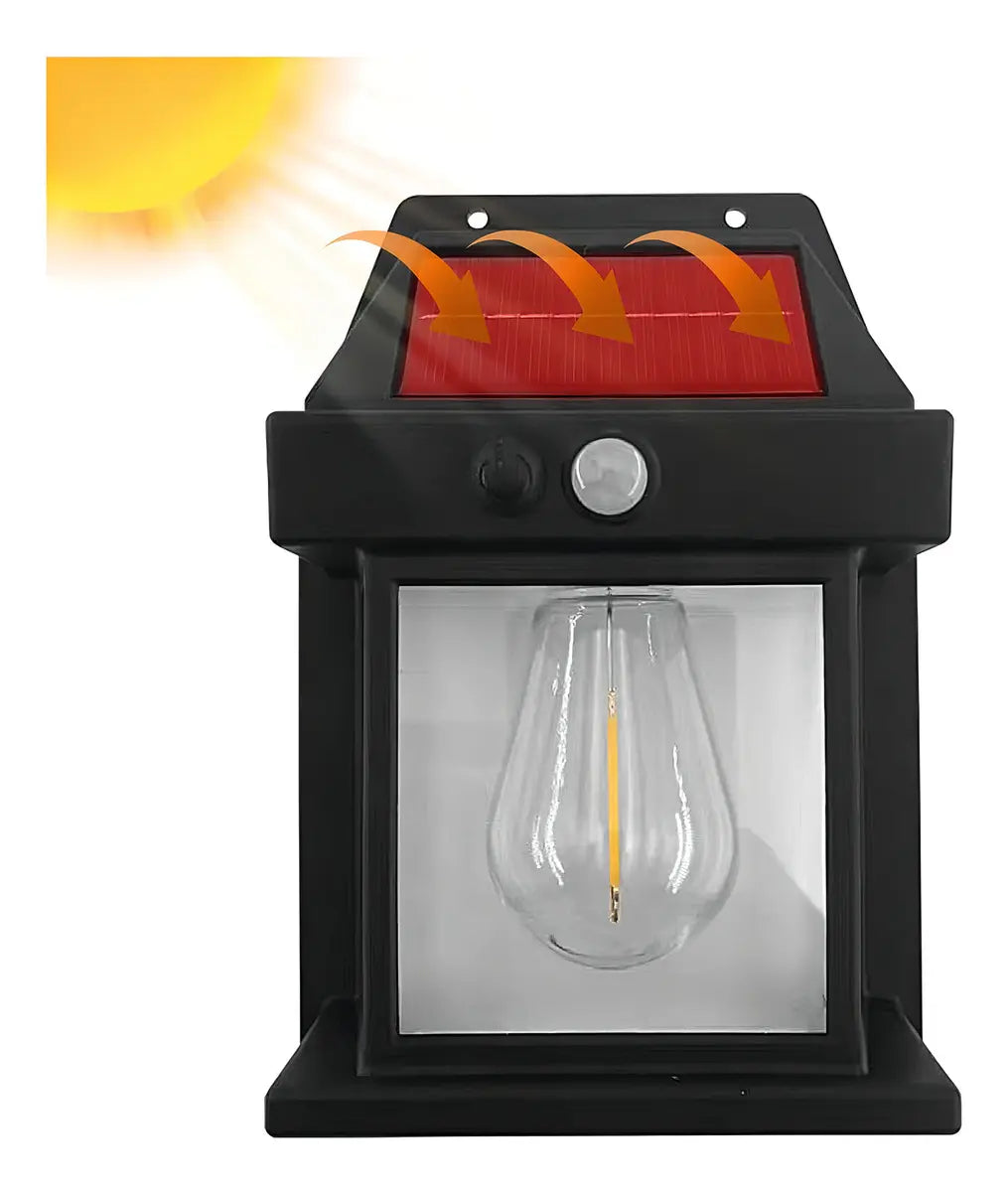 FAROL SOLAR PARED SENSOR MOVIMIENTO LUZ CÁLIDA EXTERIOR NEGRO
