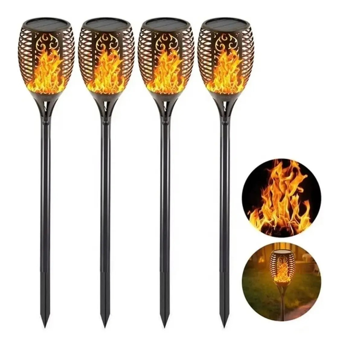 ANTORCHAS SOLARES LED PACK4 EFECTO LLAMA PARA JARDÍN - LUZ CÁLIDA