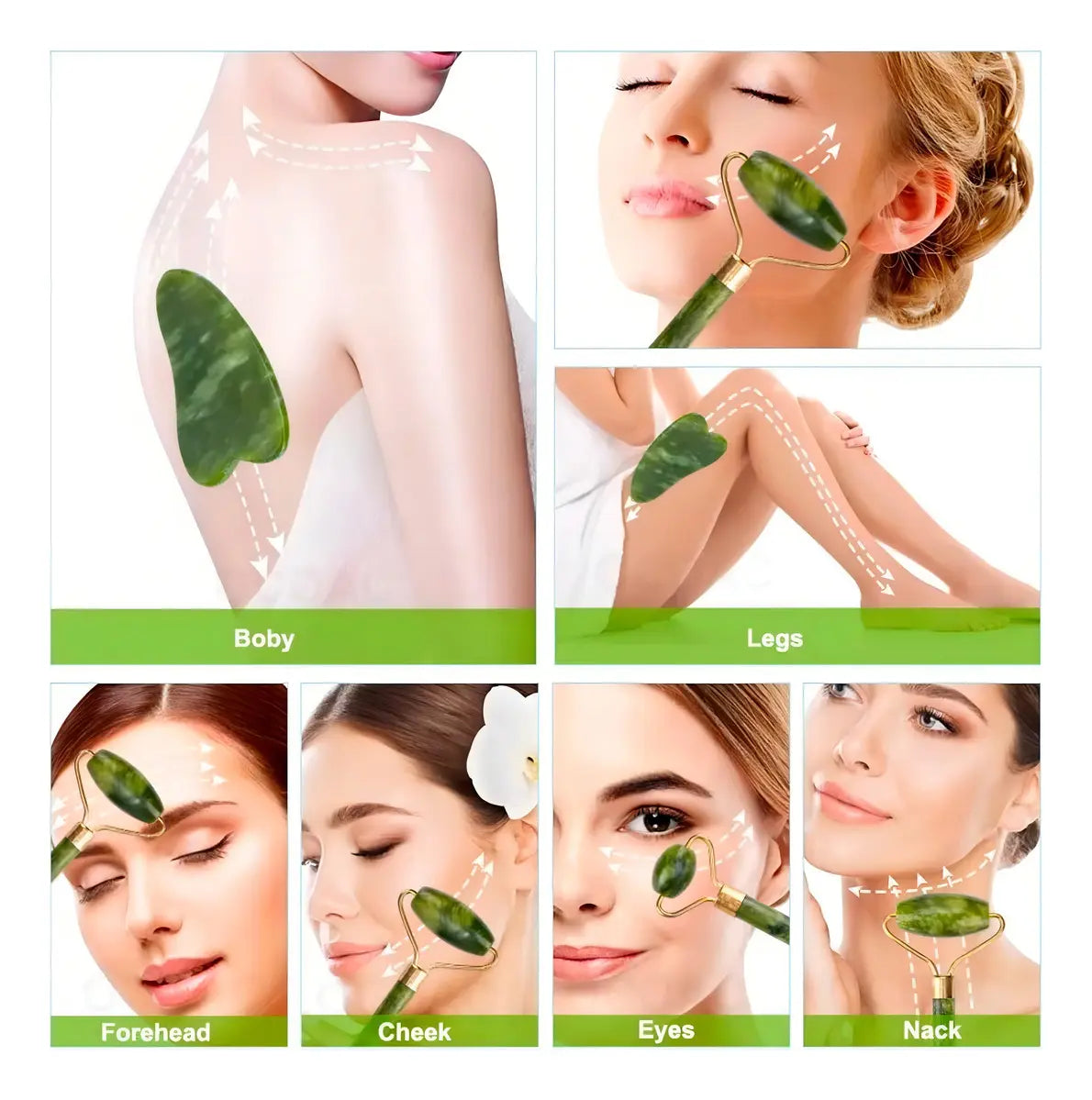 KIT BIENESTAR FACIAL (RODILLO JADE + PIEDRA GUA SHA + ANTIFAZ PARA DORMIR