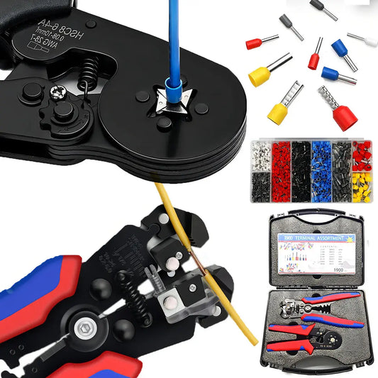 CRIMPADORA ALICATE PRENSA PELACABLE + KIT 1200 TERMINALES