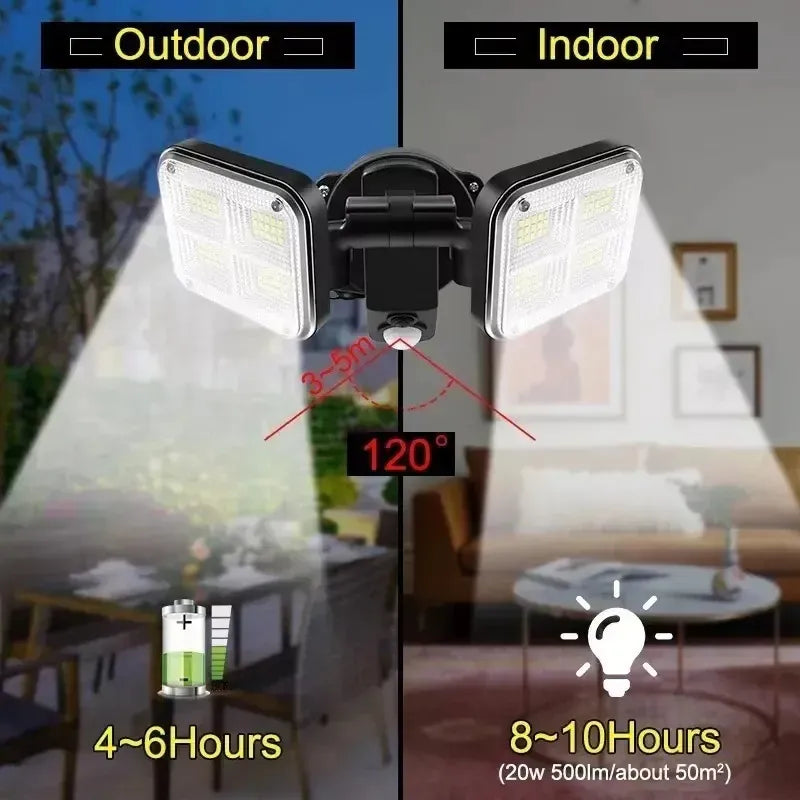 LUZ SOLAR FOCO TRIPLE CABEZAL CON SENSOR DE MOVIMIENTO