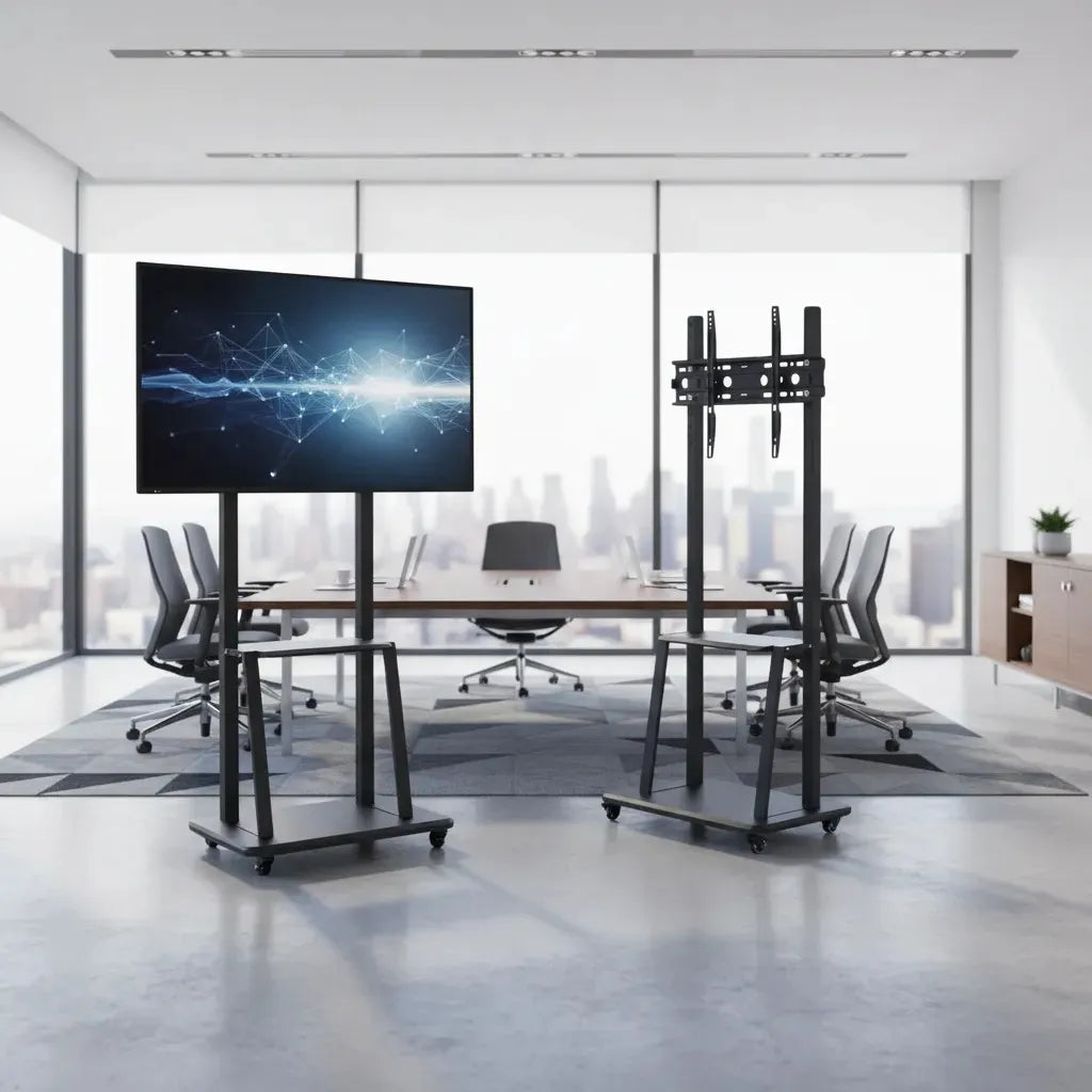 SOPORTE TV RACK MÓVIL CON RUEDAS 32" A 55" BASE PEDESTAL NEGRO