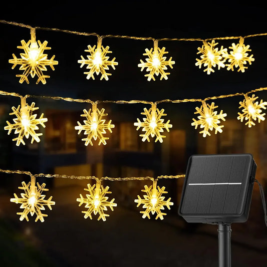 GUIRNALDA LUCES NAVIDAD SOLAR LED 20 POCOS DE NIEVE - 3 METROS