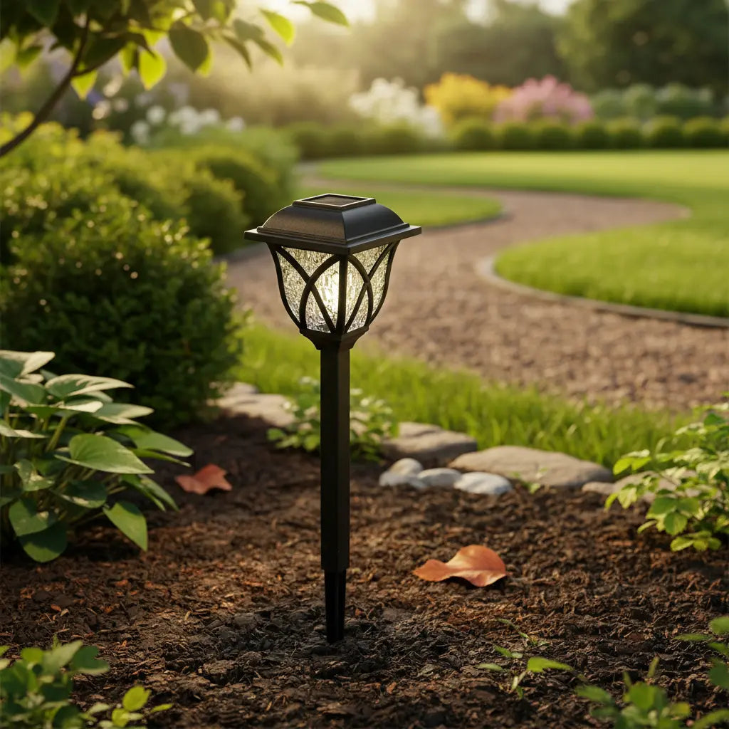 PACK 6 LUCES SOLARES PARA JARDÍN CON ESTACA - ESTILO INGLÉS NEGRO