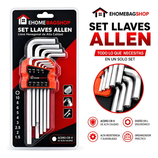 AET JUEGO DE LLAVES ALLEN CR-V HEXAGONAL 9 PIEZAS CON ORGANIZADOR
