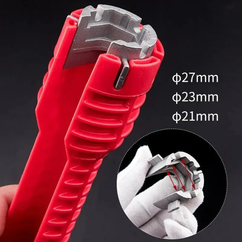LLAVE AJUSTABLE GASFITERÍA MULTIUSO FLEXIBLE DESAGUE COCINA ROJA
