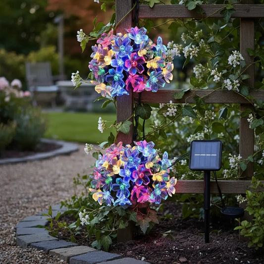 GUIRNALDA SOLAR FLOR MULTICOLOR 30 LED PARA JARDÍN Y EXTERIOR