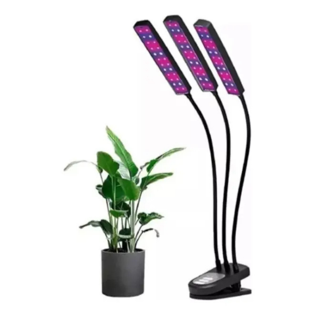 LÁMPARA LED PARA CULTIVO INTERIOR 3 TUBOS 27W LUZ VIOLETA FLEXIBLE USB