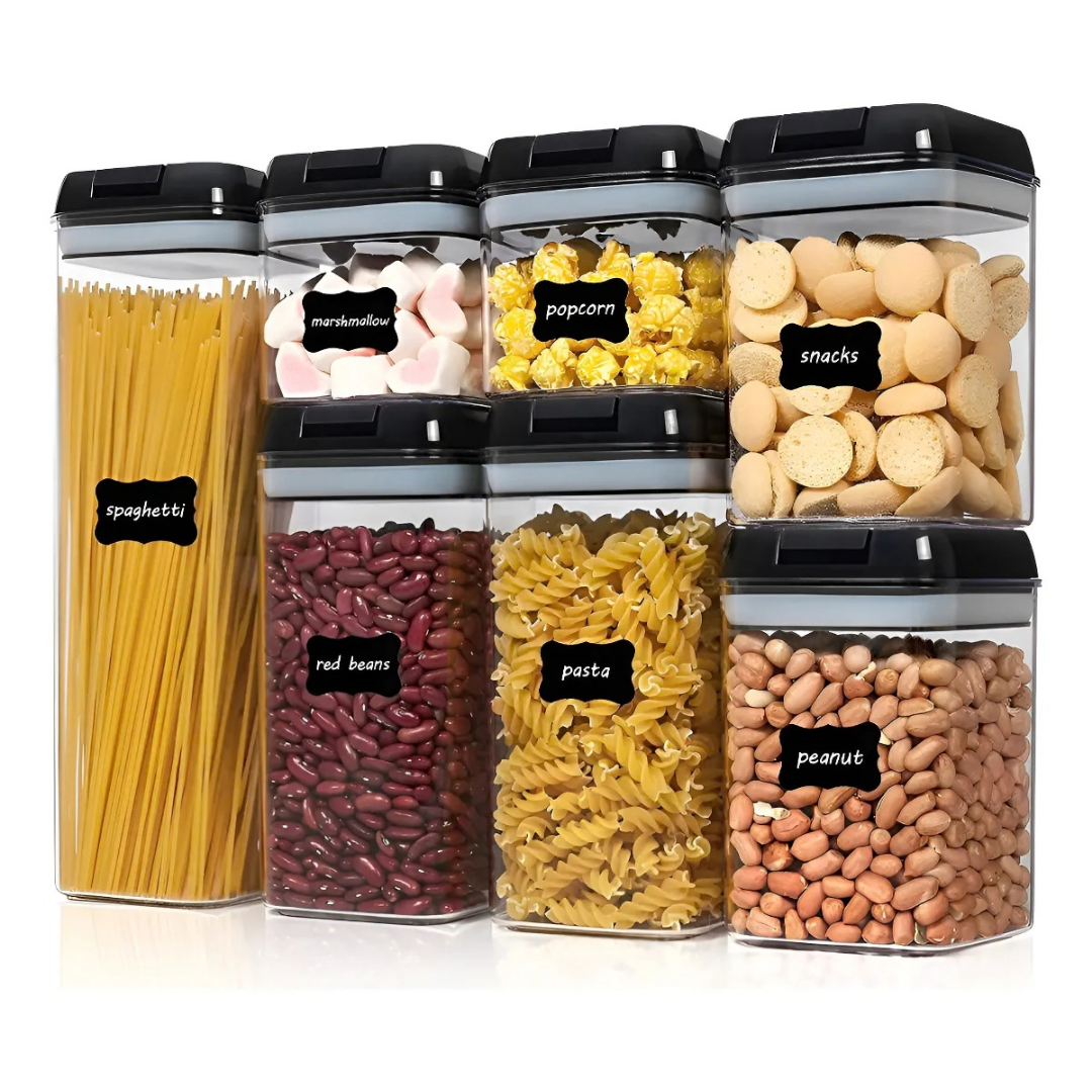 SET DE 7 CONTENEDORES HERMÉTICOS DE PLÁSTICO PARA COCINA Y DESPENSA
