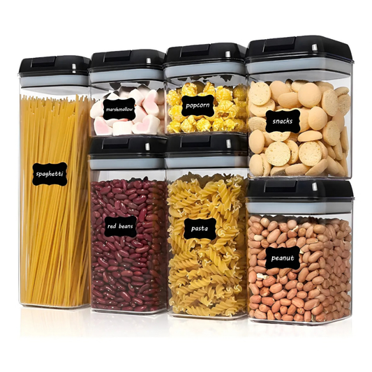 SET DE 7 CONTENEDORES HERMÉTICOS DE PLÁSTICO PARA COCINA Y DESPENSA