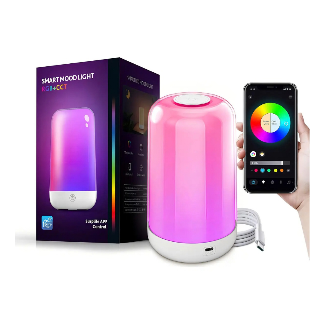 LÁMPARA DE NOCHE LED RGB TÁCTIL CON CONTROL POR APP RECARGABLE