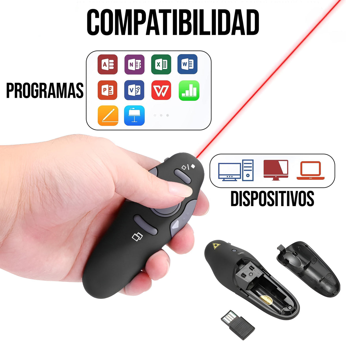 PRESENTADOR LÁSER INALÁMBRICO USB PARA POWERPOINT