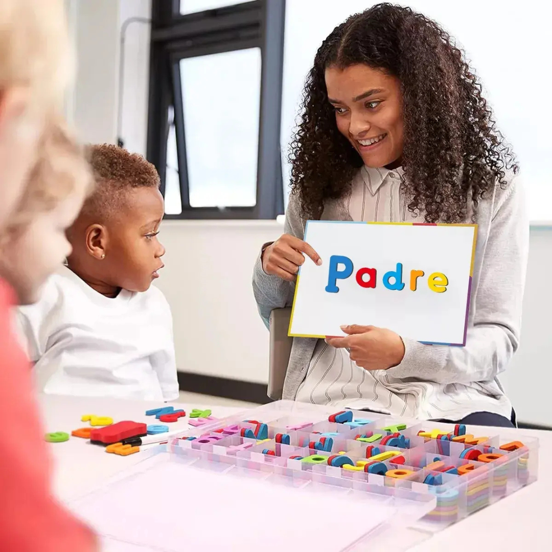 JUEGO DE LETRAS MAGNÉTICAS PARA NIÑOS CON PIZARRA, TARJETAS, MARCADORES Y BORRADOR 269 PIEZAS