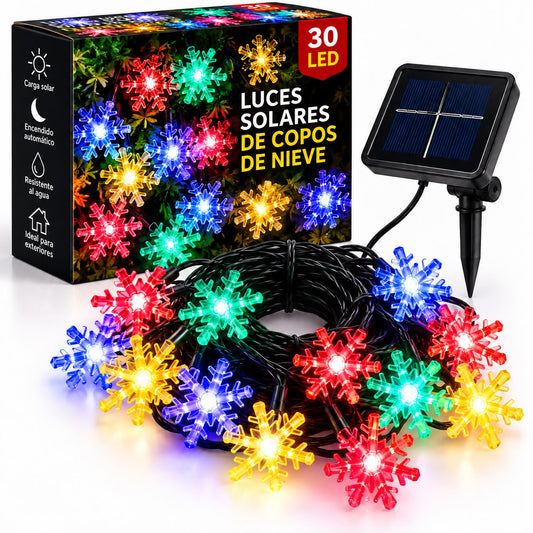 GUIRNALDA SOLAR LED 6.5 COPO DE NIEVE MULTICOLOR EXTERIOR IP65- 30 LUCES