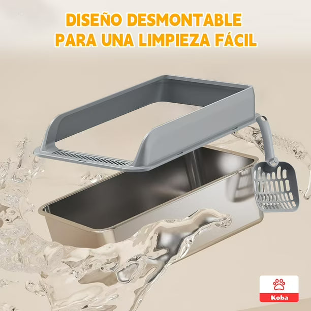 AARENERO BAÑO SANITARIO PARA GATOS + PALA ACERO INOXIDABLE GRIS