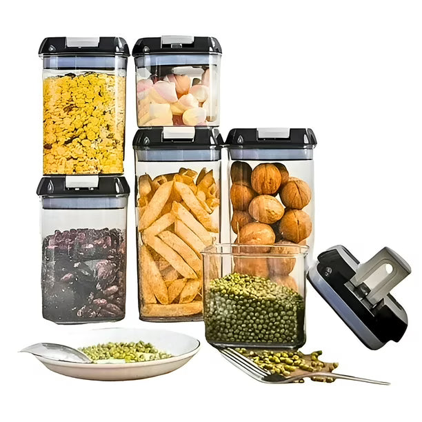 SET DE 7 CONTENEDORES HERMÉTICOS DE PLÁSTICO PARA COCINA Y DESPENSA