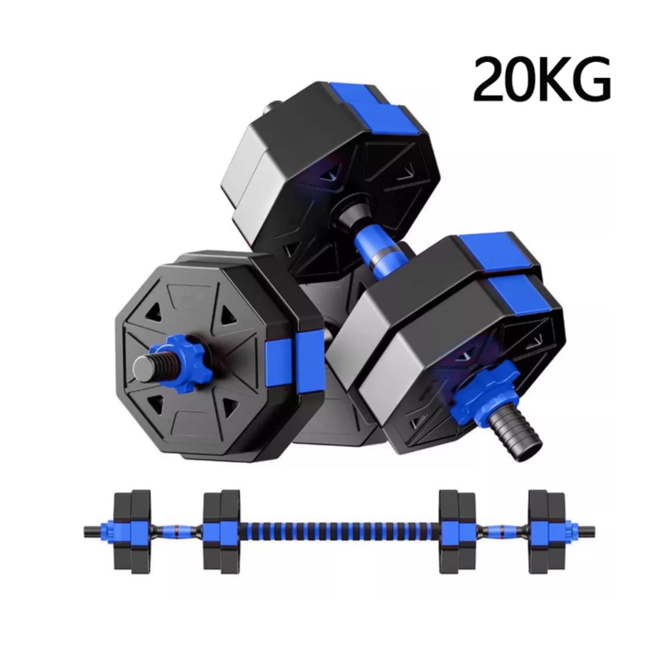 MANCUERNAS AJUSTABLES MULTIFUNCIONALES CON BARRA Y DISCOS - 20KG