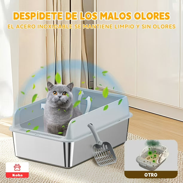AARENERO BAÑO SANITARIO PARA GATOS + PALA ACERO INOXIDABLE GRIS