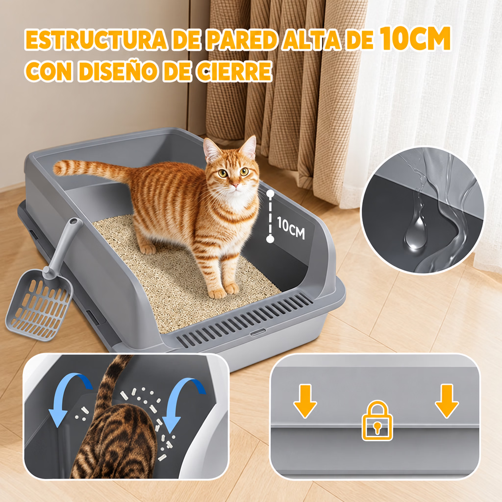 AARENERO BAÑO SANITARIO PARA GATOS + PALA ACERO INOXIDABLE GRIS