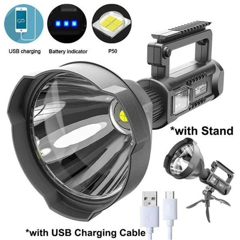 LINTERNA LED LARGO ALCANCE 600 METROS USB + TRÍPODE