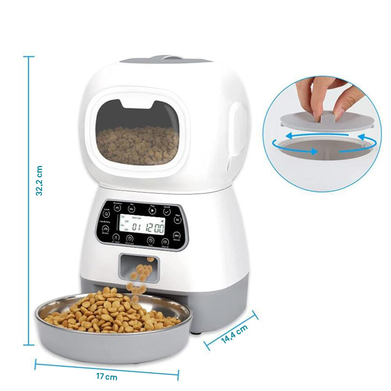 DISPENSADOR AUTOMÁTICO PARA PERROS Y GATOS CON GRABACIÓN DE VOZ